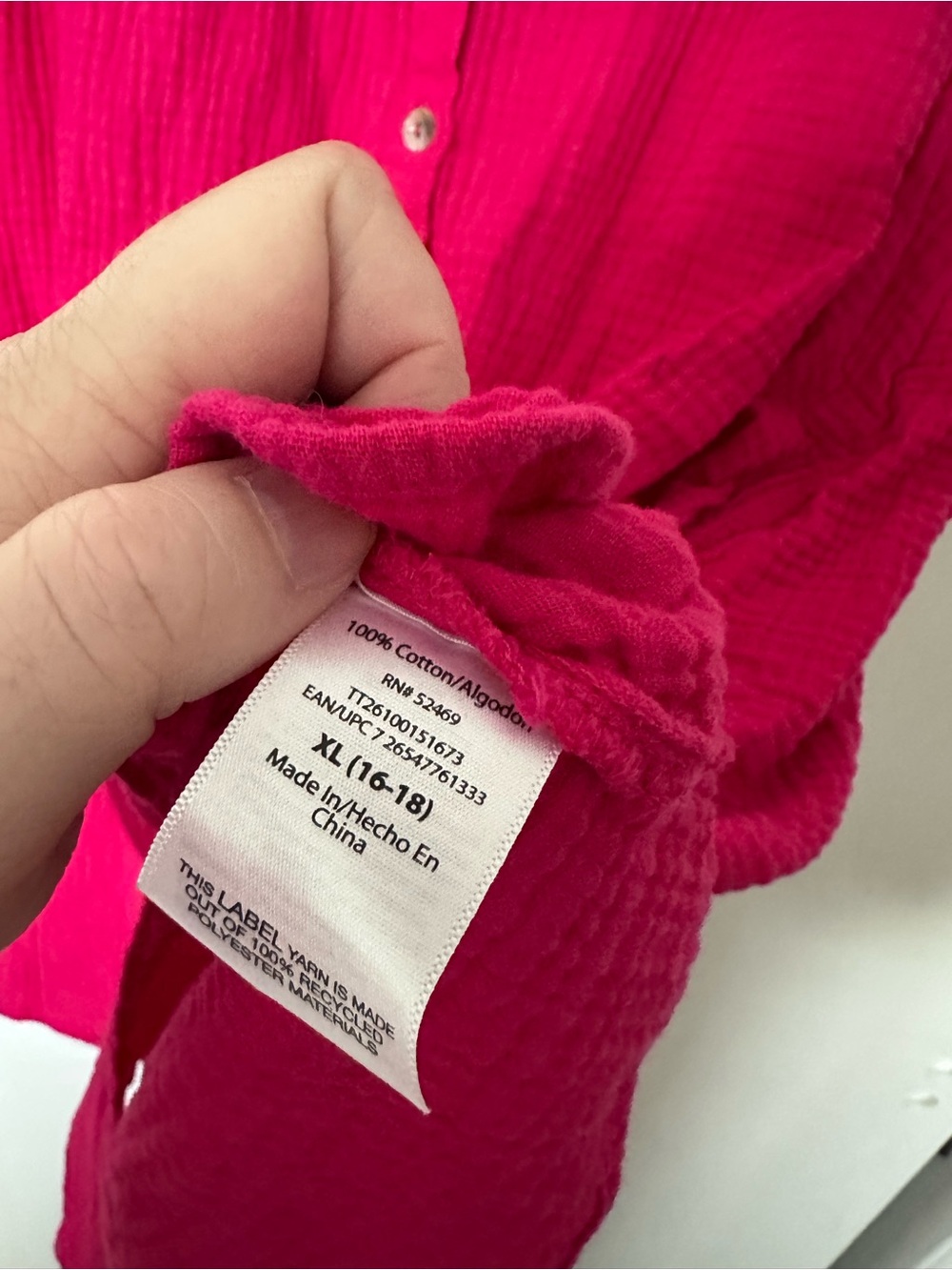 Time and Tru Bright Fuchsia Button-Front Tunic Dress 100% cotton size xl Euc - Picture 5 of 6